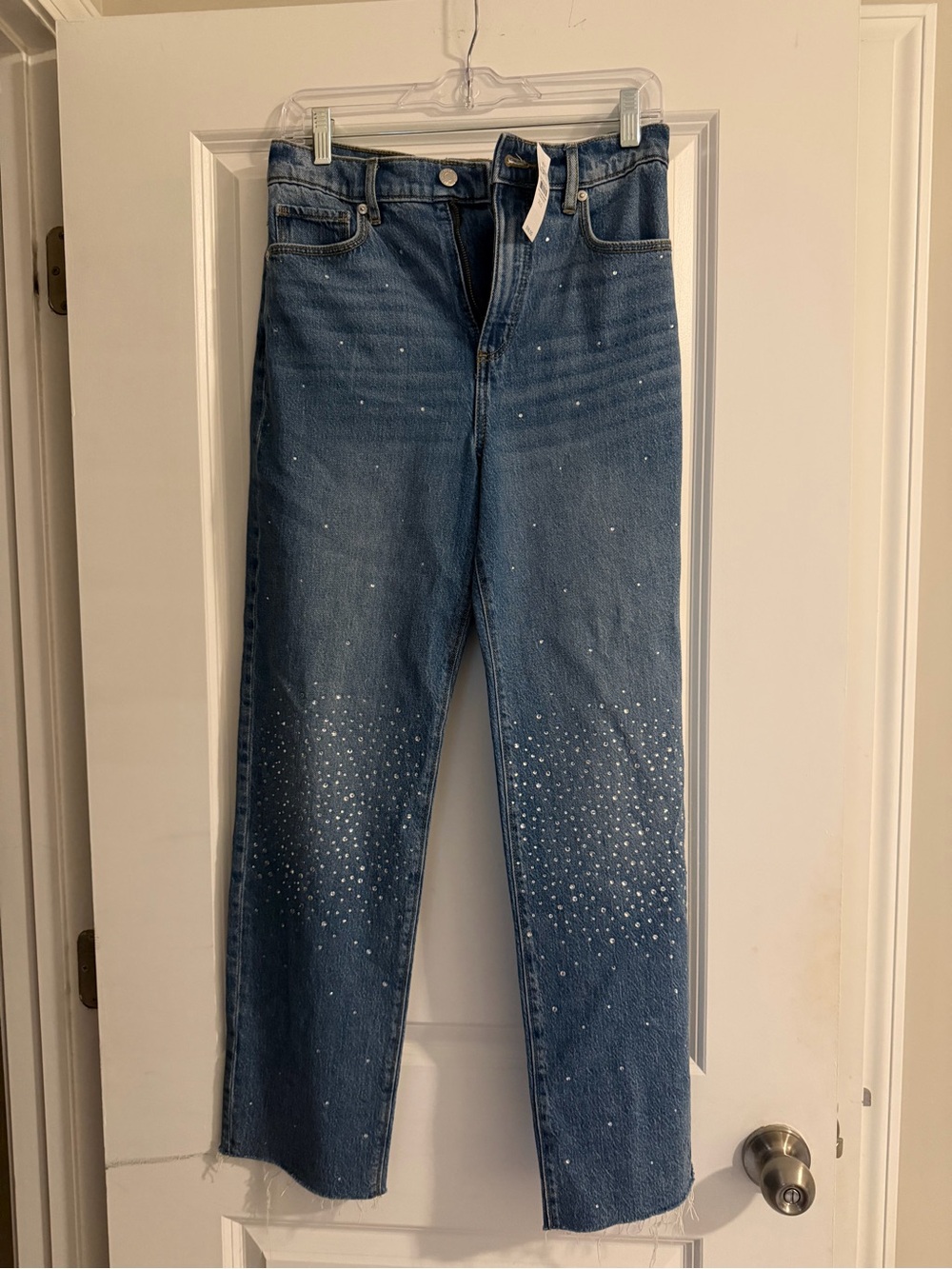 LOFT Blue Straight-Leg Jeans with Silver Stud Embellishment